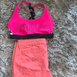 Oakley bra and coral shorts